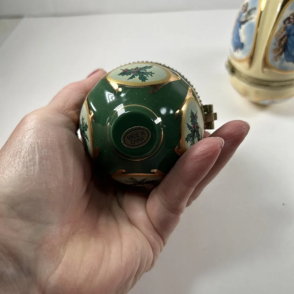 lot 2 christmas vintage Musical Box Eggs Ornaments QVC Valerie